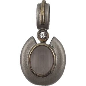 Artisan Sterling pendant Rose Quartz Mixed Metal Look‎ handcrafted vtg 90s 2000s